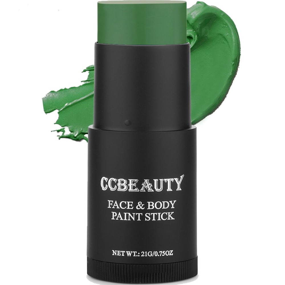CCbeauty Witch Green Face Paint Stick, Face Painting Kit, Dark Green Cream SFX Makeup Foundation, Professional Body Paint for St. Patrick\'s Day, Halloween Costume Party, Grinch Hulk Monster Makeup