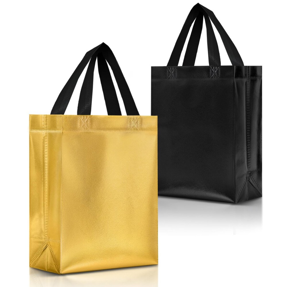 Nush Nush Metallic Silver Gift Bags Large Size - Set of 12 Silver Reusable Large Gift Bags With Handles - Perfect Goodie Bag for Christmas Gifts, Wedding, Birthday, Bridal Shower - 13Wx5Dx11H Size