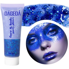 DAGEDA Body Glitter Gel, Face Glitters Body Gel Sequins Shimmer Liquid Eyeshadow, Chunky Glitter for Face Hair Nails, Holographic Cosmetic Laser Powder Festival Glitter Makeup 50ml(Blue)