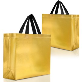 Nush Nush Gold Gift Bags Large Size - Set of 12 Reusable Gold Large Gift Bags with Handles- Perfect Goodie Bag for Christmas Gifts, Thanksgiving, Birthday Party Favors, Bridal Shower - 13Wx5Dx11H