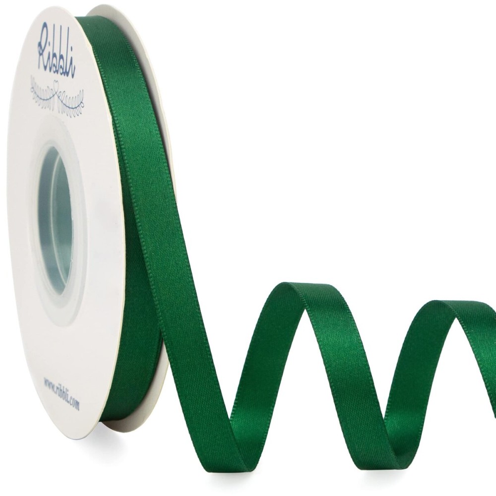 Ribbli Double Faced Forest Green Satin Ribbon,3/8 x Continuous 25 Yards,Use for Bows Bouquet,Gift Wrapping,Floral Arrangement