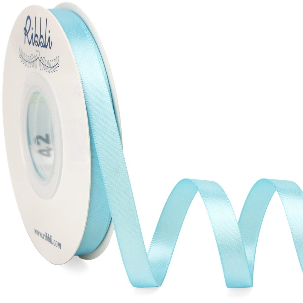 Ribbli Double Faced Light Blue Satin Ribbon,3/8 x Continuous 25 Yards,Use for Bows Bouquet,Gift Wrapping,Floral Arrangement