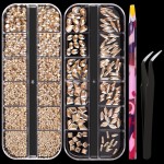 Multi Shapes Champagne 3D Glass Crystal Nail Art Rhinestones Kit with Flatback Round Bead Charm Gem Stone Jewelry Diamond with Pickup Pen + Tweezer for Manicure Makeup DIY Craft Decoration