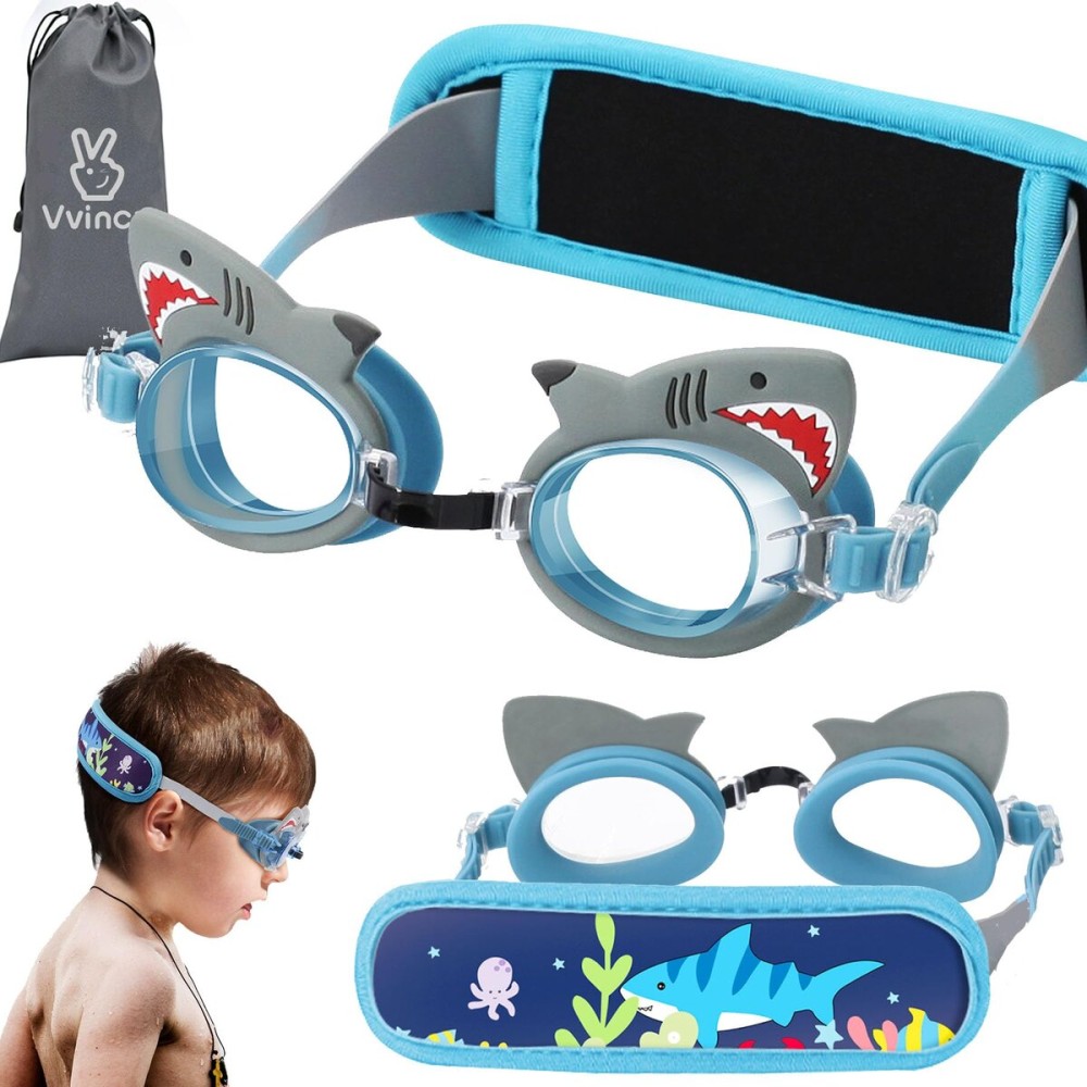 Vvinca Kids Swim Goggles with Fabric Strap No Tangle Pain-Free, Anti-Fog Swimming Pool Goggle No Leak for Toddlers Girls Boys
