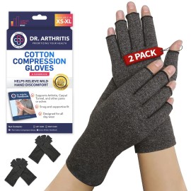 Doctor Developed Compression Gloves for Women and Men, Open-Finger Arthritis Gloves, Typing Gloves, Arthritis & Carpal Tunnel (Gray,2 Pack, Large)
