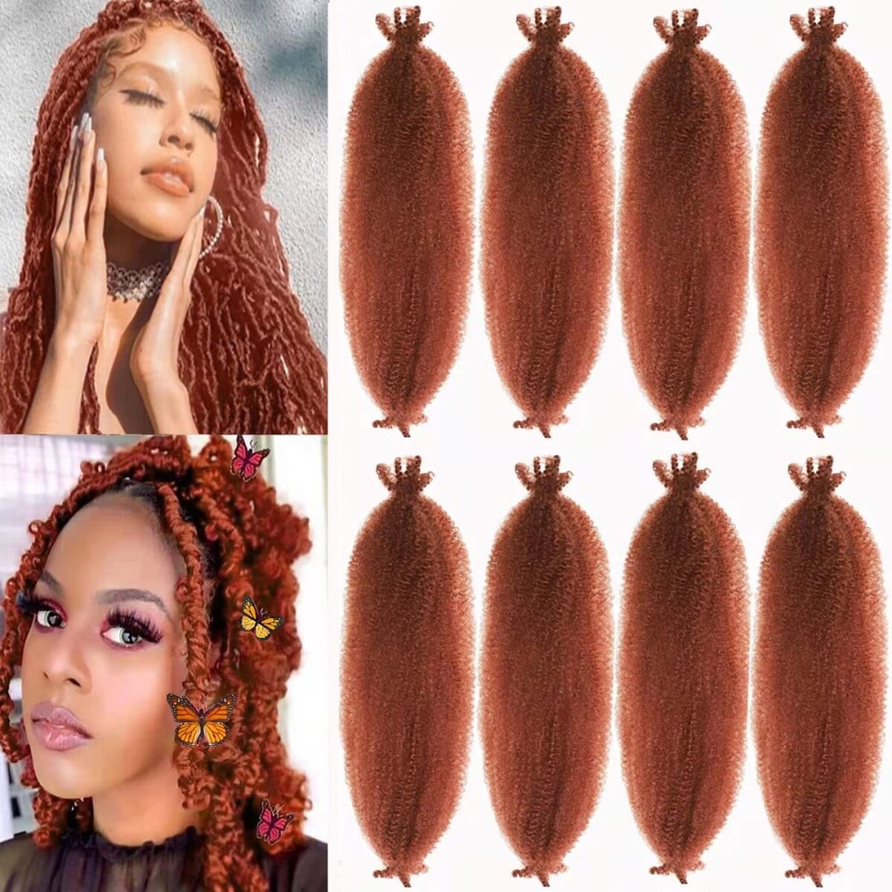 8 Packs Copper Red Pre-Separated Springy Afro Twist Hair Suitable for Damaged Soft Locs Ginger Marley Twist Braiding for Black Women (350, 18 Inch (Pack of 8))