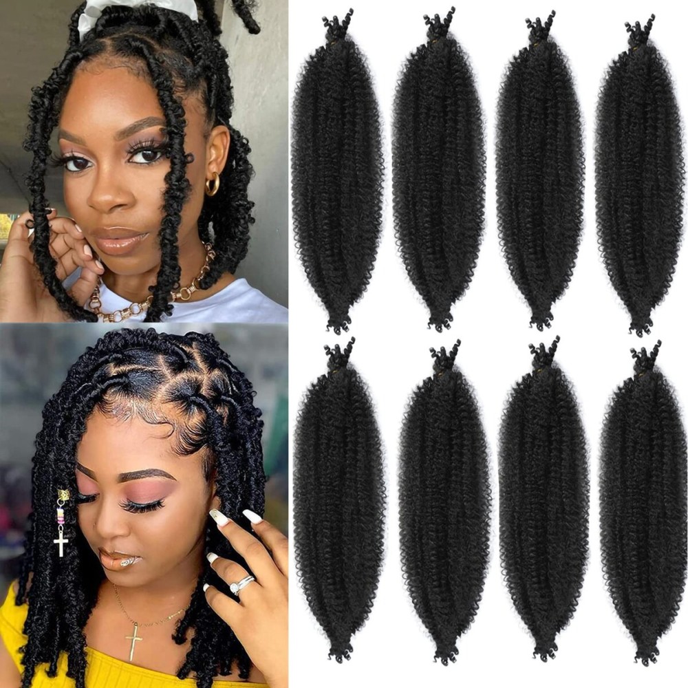 14 Inch Pre-Separated Springy Afro Twist Hair 8 Packs Black Pre-Fluffy Natural Curls are Perfect for Marley Crochet Hair Suitable for Black Women (1B, 14 Inch (Pack of 8))