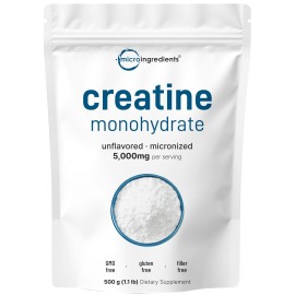 Creatine Monohydrate Powder 500 Grams (1.1 Lb), 5000mg Per Serv, Micronized Creatine Powder, Unflavored, Pure, No Filler, Keto & Vegan, Easy Dissolve Pre Workout Creatine for Women and Men