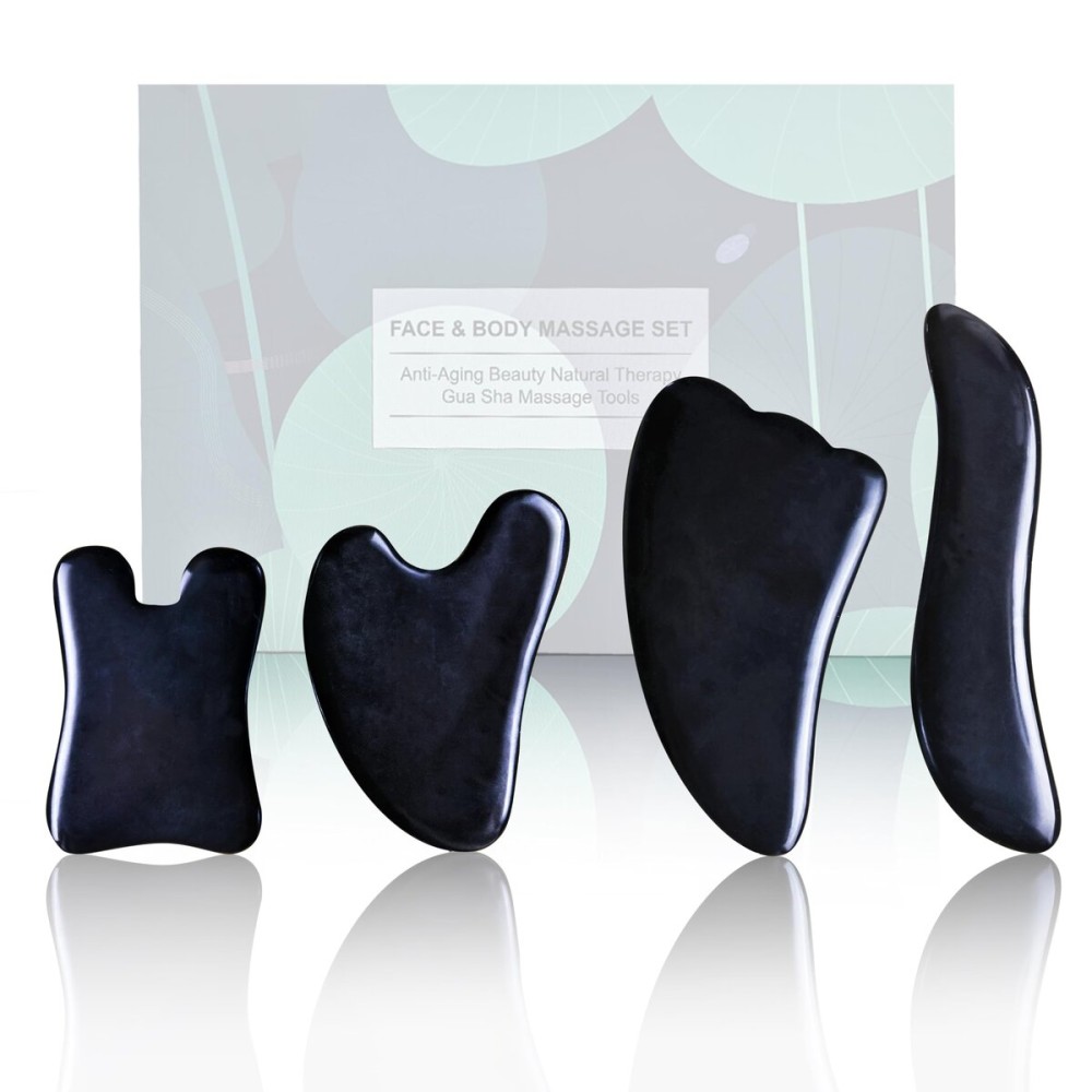Rena Chris Guasha Massage Tool, 4 Pcs Gua Sha Facial Tool, Guasha Board for SPA Acupuncture Therapy Trigger Point Treatment, Gua Sha Scraping Massage ToolBlack
