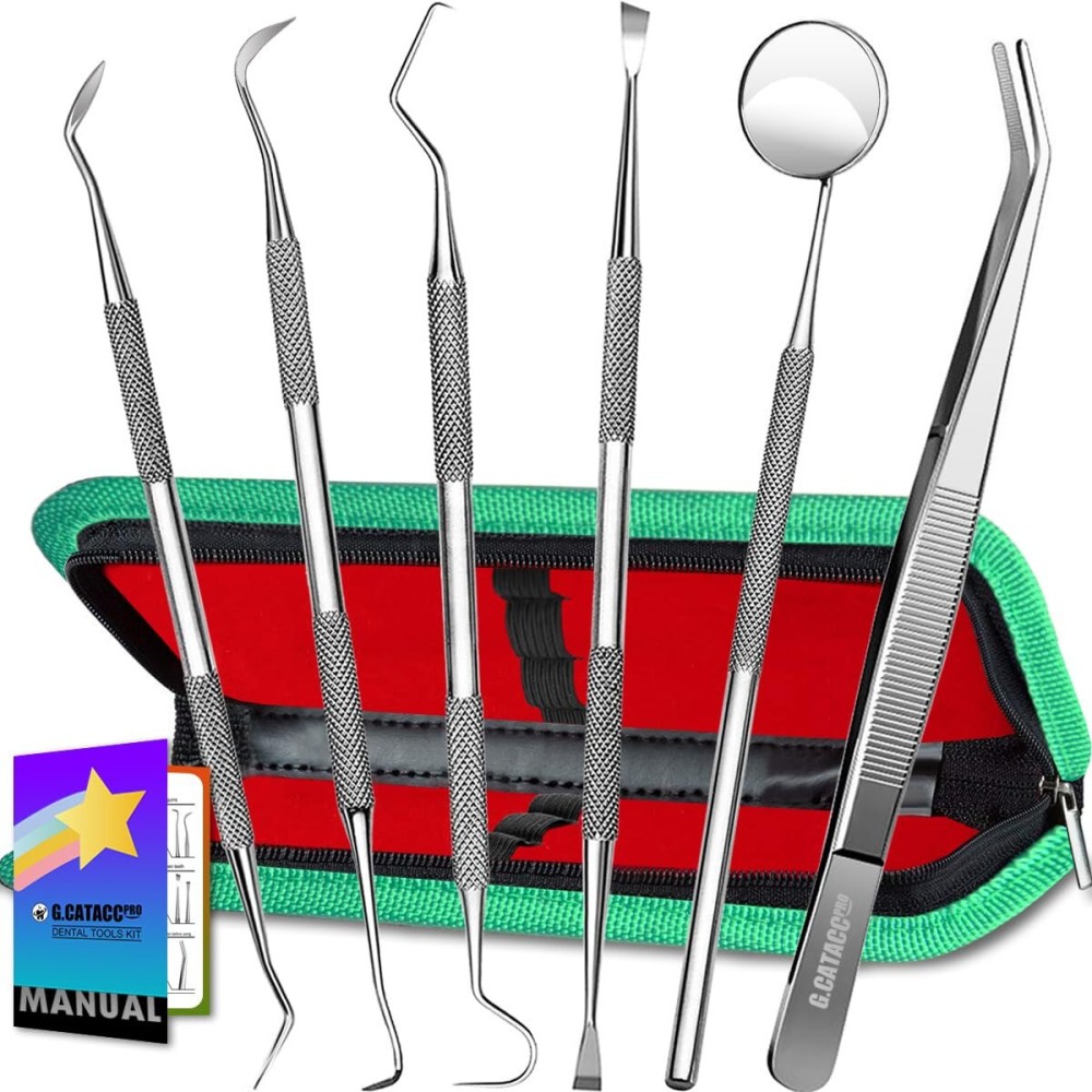 G.CATACC Dental Tools, Dental Pick Teeth Cleaning Tools Hygiene Kit, Plaque Remover for Teeth, Professional Stainless Steel Tooth Scraper Plaque Tartar Cleaner - with Case