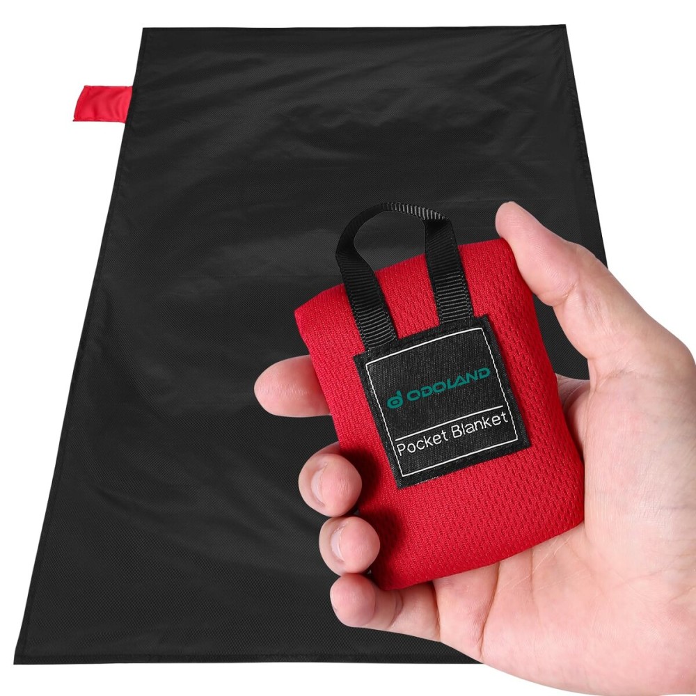 Odoland Beach Blanket Picnic Blanket, 43.3 x 27.5 SandProof Waterproof Outdoor Pocket Blanket with Portable Bag, Foldable Lightweight Sand Free Beach Mat for 1 People Hiking, Camping, Travel, Black