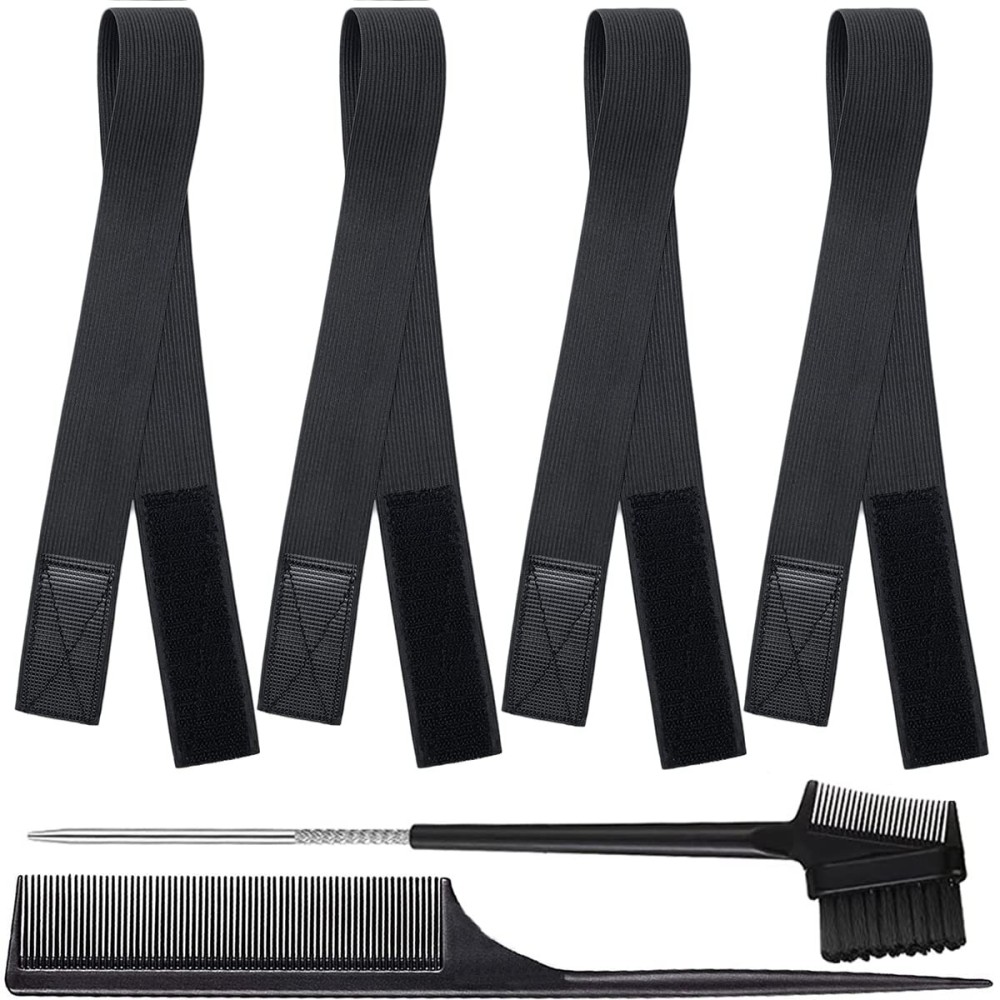 Adjustable Elastic Bands for Wigs and Lace Frontals - 4 Pcs Melt-Resistant Grip Bands, Edge Wraps to Lay Edges and Keep Wigs in Place