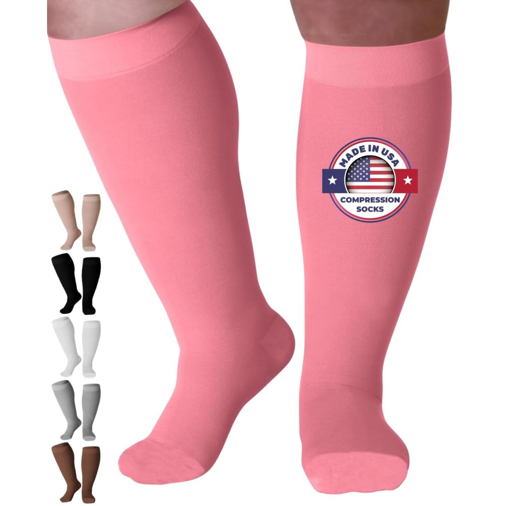 Mojo Compression Socks for Women and Men 20-30mmHg Knee High - Opaque Graduated Support Compression Stockings for Swelling, Lymphedema, Nursing - Pink, Large - AB201