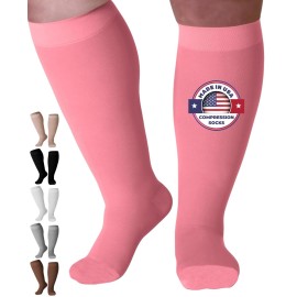 Mojo Compression Socks for Women and Men 20-30mmHg Knee High - Opaque Graduated Support Compression Stockings for Swelling, Lymphedema, Nursing - Pink, Large - AB201