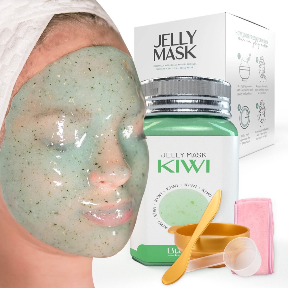 BRUN Peel-Off Kiwi Jelly Mask for Face Care - A 23 fl oz Rubber Mask Jar for 30 to 35 Treatments - A Skin Care Moisturizing Gel Mask of Spa Set for Men, Women and Adults