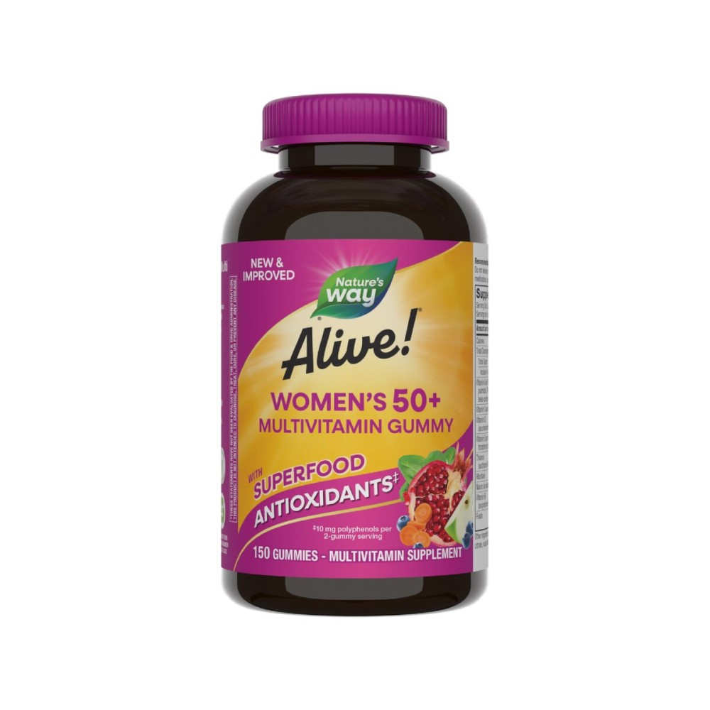 Nature\'s Way Alive! Women\'s 50+ Daily Gummy Multivitamins, Women\'s Supplements, Supports Healthy Heart, Brain & Bones,* B-Vitamins, Mixed Berry Flavored, 150 Gummies (Packaging May Vary)