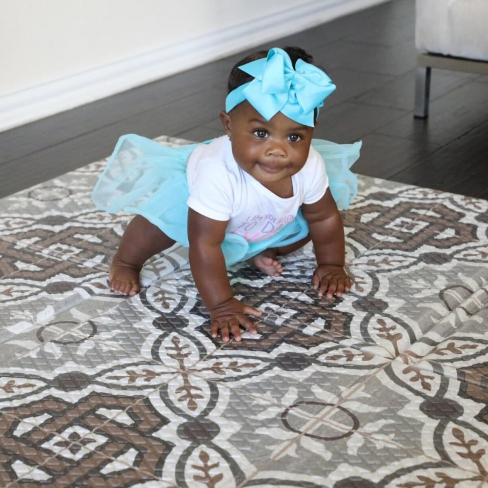 Toddleroo by North States - Superyard Folding Mosaic Baby Play Mat: Foldable Play Mat for Floors - Extra Large Playmat for Tummy Time - Indoor & Outdoor Use - 71 x 71 Inch