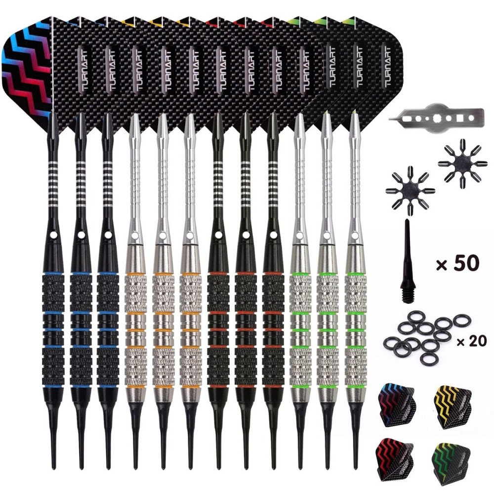 Turnart Darts Plastic Tip - Professional Soft Tip Darts Set for Electronic Dartboard 12 Pcs 18 Grams with 50 Extra Tips 24 Flights 2 Flight Protctors and Tool Kit Gift Darts (New)