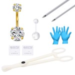 QWALIT Belly Button Piercing Kit - Stainless Steel Gold Navel Piercing Kit