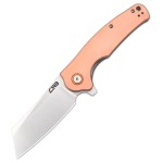 CJRB Crag Folding Pocket Knife, 3.43 D2 Steel Blade Copper Handle EDC Knife with Pocket Clip for Men Women Camping Survival Hiking, Stone Wash (J1904)