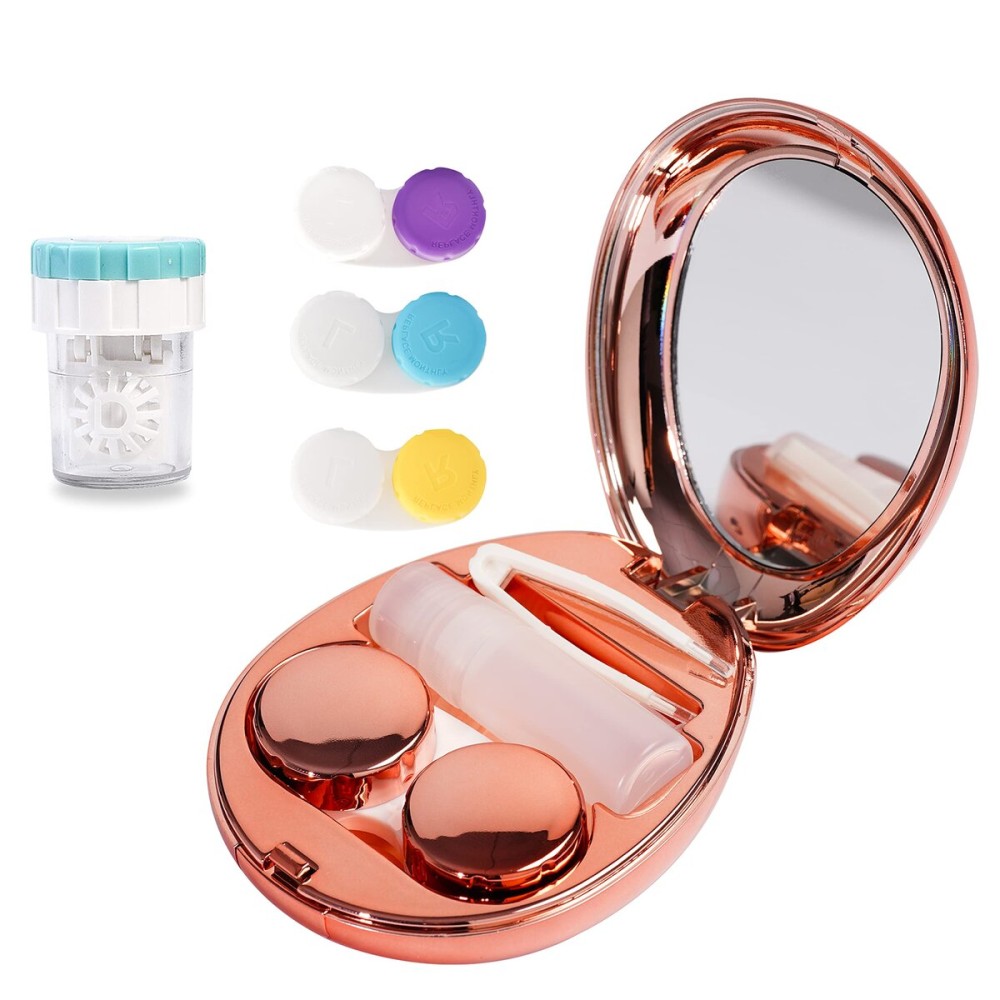 Contact Lens Case with Cleaner Washer, Portable Travel Box with Mirror and Removal Tool Solution Bottle for Outdoor Daily Office