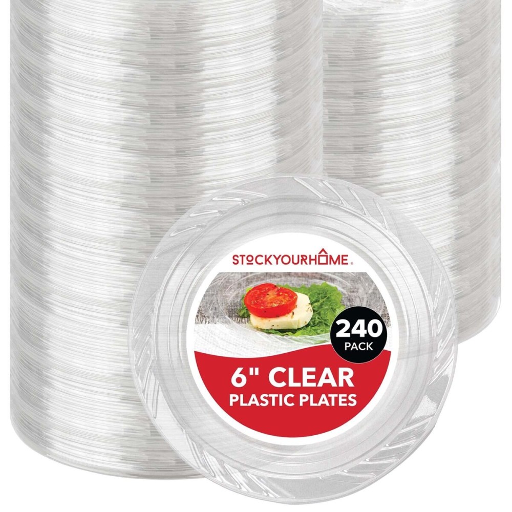 Stock Your Home 6-Inch Plastic Dessert Plates (240 Pack) - Flexible Disposable Plates for Dessert & Appetizers, Crystal Clear Small Plates for Parties & Catering