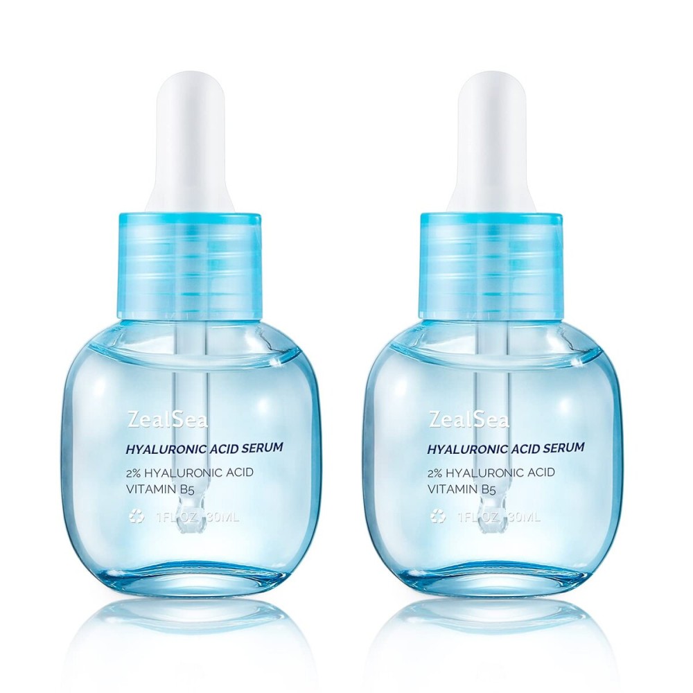 ZealSea Hyaluronic Acid Serum for Face, Hydrating Microneedling Serum, EWG Certified for Sensitive Skin, Vegan Fragrance Free Non-Comedogenic Absorb Quickly, Pure Hyaluronic Acid Anti-Aging 1 Oz*2