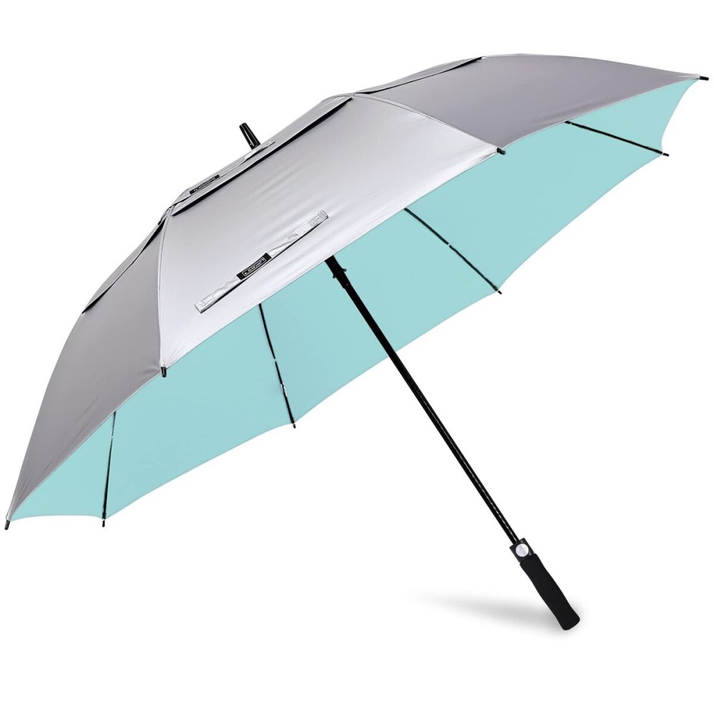 G4Free 54 Inch UV Protection Golf Umbrella Auto Open Vented Double Canopy Oversize Extra Large Windproof Sun Rain Umbrellas (Silver/Lake Blue)