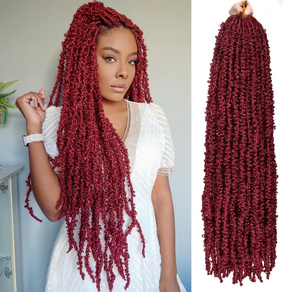 ZRQ 2 Packs Butterfly Locs 30 Inch Burgundy Soft Locs Crochet Hair Pre-looped Distressed Faux Locs Synthetic Goddess Locs Hair Extensions For Women BUG