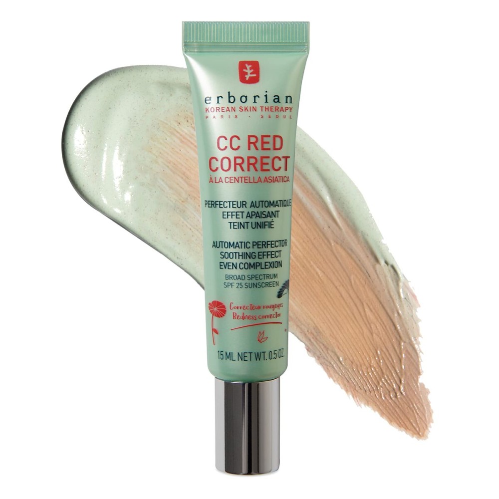 Erborian CC Red Correct - Skincare-First Green Color Corrector with Centella Asiatica, Illuminating Color Corrector with Redness Coverage & SPF 25 - Cica, Korean Skincare