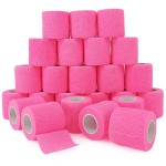 24 Pack Self Adhesive Bandage Wrap 2 Inch, Athletic Elastic Non Woven Cohesive Bandage for Sports, First Aid Medical, Wrist, Ankle Sprains, Swelling and Vet Wrap (Hot Pink)