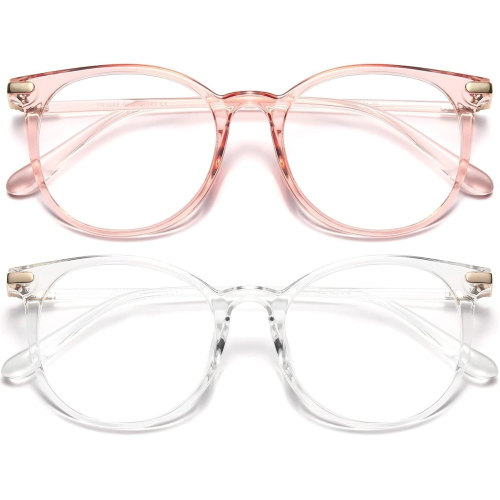 Gaoye 2 Pack Blue Light Blocking Glasses, Retro Round Eyewear Frame Anti Eyestrain Computer Glasses for Women Men - GY1688 (Pink+Transparent)
