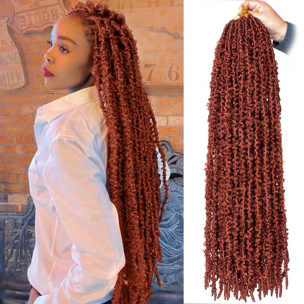ZRQ 2 Packs Butterfly Locs Hair Extensions 30 Inch Crochet Braids Hair Pre-looped Ginger Distressed Faux Locs Goddess Locs Handmade Boho Soft Locs For Women 350