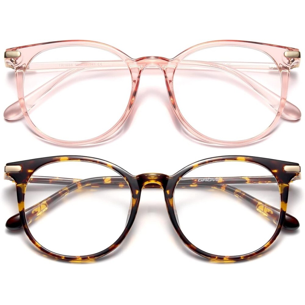 Gaoye 2 Pack Blue Light Blocking Glasses, Retro Round Eyewear Frame Anti Eyestrain Computer Glasses for Women Men - GY1688 (Pink+Tea Leopard)
