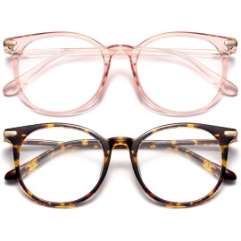 Gaoye 2 Pack Blue Light Blocking Glasses, Retro Round Eyewear Frame Anti Eyestrain Computer Glasses for Women Men - GY1688 (Pink+Tea Leopard)