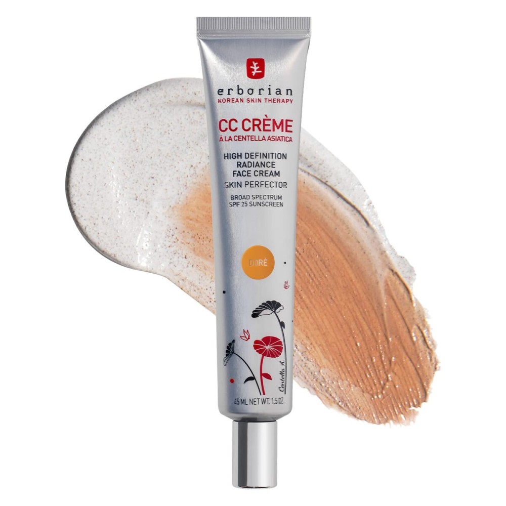 Erborian Color Correcting CC Cream with Centella Asiatica, Tan (Dore) - Light Multi-Purpose Facial Concealer with Illuminating Finish Soothes & Hydrates - SPF Korean Skincare Skin Perfector - 1.5 Oz