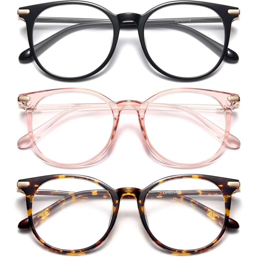 Gaoye Blue Light Blocking Glasses, Retro Round Eyewear Frame Anti Eyestrain Computer Glasses for Women Men (Black+Pink+Tea Leopard)