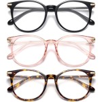Gaoye Blue Light Blocking Glasses, Retro Round Eyewear Frame Anti Eyestrain Computer Glasses for Women Men (Black+Pink+Tea Leopard)
