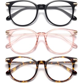 Gaoye Blue Light Blocking Glasses, Retro Round Eyewear Frame Anti Eyestrain Computer Glasses for Women Men (Black+Pink+Tea Leopard)