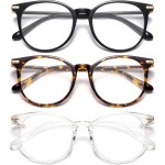 Gaoye 3 Pack Blue Light Blocking Glasses, Retro Round Eyewear Frame Anti Eyestrain Computer Glasses for Women Men - GY1688 (Black+Tea Leopard+Transparent)