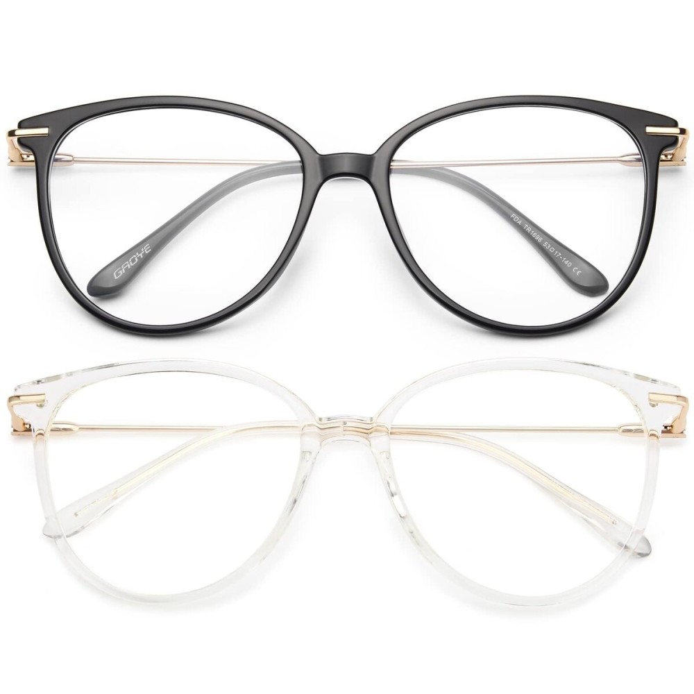 Gaoye Blue Light Blocking Glasses Women/Men, Fashion Cat Eye Fake Eyeglasses UV Ray Filter Computer Gaming Glasses (Black+Transparent)