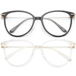 Gaoye Blue Light Blocking Glasses Women/Men, Fashion Cat Eye Fake Eyeglasses UV Ray Filter Computer Gaming Glasses (Black+Transparent)