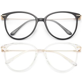 Gaoye Blue Light Blocking Glasses Women/Men, Fashion Cat Eye Fake Eyeglasses UV Ray Filter Computer Gaming Glasses (Black+Transparent)