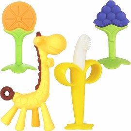Chuya Teething Toys for Baby, Teethers with Banana Toothbrush Teeth Brushing,BPA-Free,Chew Toy Infants Toddlers Silicone Teether for Babies 0-6-12 Months