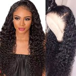 WPPIKK 13x4 Lace Front Wigs Human Hair Pre Plucked Brazilian Wet and Wavy Human Hair Wigs for Black Women Glueless Curly Lace Frontal Wig Natural Color 180 Density (18 Inch)