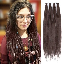 Kraler Dreadlock Extensions, 22 Chocolate Brown Synthetic Crochet Dreads Extensions 100% Handmade Single Ended Dreads Thin 0.6cm Width Reggae Style Dreadlock for Girls(10 Strands)
