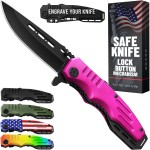 Safety Lock Pocket Knife for Women - Spring Assisted Knife Cute Knives - Self Defense Tool Accessory, Hot Pink Folding Sharp Blade - Food Processing Knives Gifts for Wife Girlfriend Girl Mother 6681 P