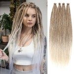 Kraler Dreadlock Extensions, 22 Brown to Blonde Synthetic Crochet Dreads Extensions 100% Handmade Single Ended Dreads Thin 0.6cm Width Reggae Style Dreadlock for Girls(10 Strands)