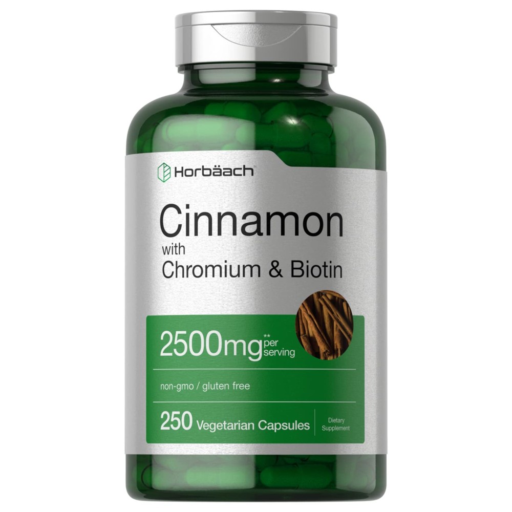 Horbach Cinnamon with Chromium Picolinate 2500mg | 250 Capsules | Plus Biotin | Vegetarian, Non-GMO, Gluten Free