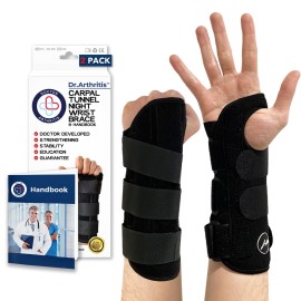 Doctor Developed Wrist Brace - Wrist wrap for Carpal Tunnel Arthritis,Tendonitis, Hand Support - Ideal for Fitness, Weightlifting - Handbook included (2 Pack, Carpal Tunnel)